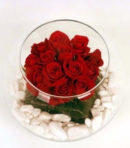 Cam fanusta 11 adet kırmızı gül  Uşak çiçek gönderme 