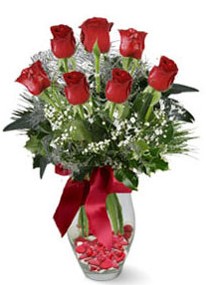 Uşak internetten çiçek siparişi  7 adet kirmizi gül cam vazo yada mika vazoda