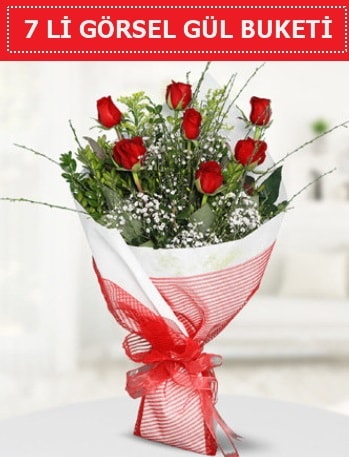 7 adet kırmızı gül buketi Aşk budur  Uşak çiçek satışı 